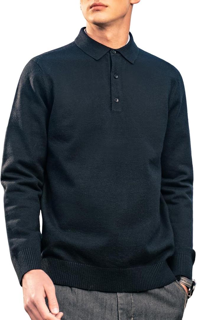 Men's Polo Sweater Fashion Collar Casual Sweater (Black, XL)