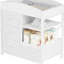 Homeiju Baby Changing Table with 4 Drawers and 2 Shelves - Baby Dresser with Changing Table Top Diaper Changing Station with Storage for Nursery Modern, White