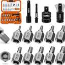 XEWEA 14PCS 3/8" Drive Screw Extractor Set, Multi-Spline Easy Out Bolt Remover Kit for Stripped Broken Bolts, Nuts & Screws, Heavy-Duty CR-MO Extraction Tools with Extension & Adapter Accessories