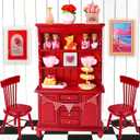 24Pcs Valentines Dollhouse Miniatures Decorations 1:12 Scale Mini Romantic Wooden Bookshelf Furniture Set Tiny Bottles Flowers Chairs Cups Valentine's Day Decor