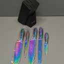 WELLSTAR Rainbow Knife Set 8 Pieces, Iridescent German Stainless Steel Kitchen Knives Set with Wooden Block, Colorful Titanium Coating, Chefs Knife Block Set with Scissors and Built-in Sharpener