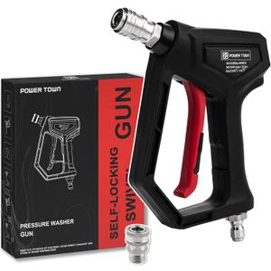 Short Pressure Washer Gun with Swivel, 1/4" Automatic Quick Connector Power Washer Handle with 3/8" Swivel Male Plug Coupler, Addition M22-14mm Adapter