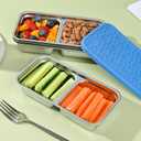 4 Pack Stainless Steel Snack Containers, Leak-Proof 2 Compartment Lunch Boxes with Silicone Lids, Reusable Metal Snack Box for Meal Prep, Travel, Outdoor & Daily Use (2 Compartments A)