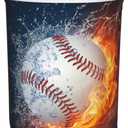 Gbuzozie Sport Baseball Ball In Fire And Water Round Laundry Hamper Storage Basket Toys Clothes Organizer Bin For Home Bathroom Bedroom Dorm Nursery, 62l