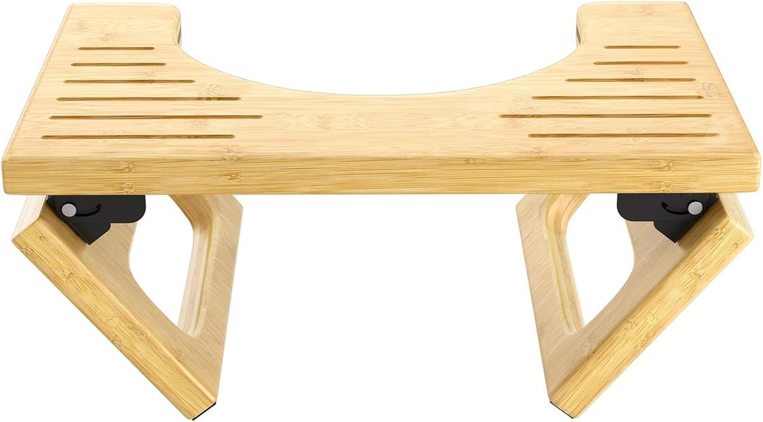 AmazerBath 7 Inches Bamboo Toilet Stool Squat for Adult, Foldable Squatting Potty Stools for Bathroom, 0.79" Thickness Poop Stool with Non-Slip Strip, Space-Saving, No Assembly Required, Natural Color