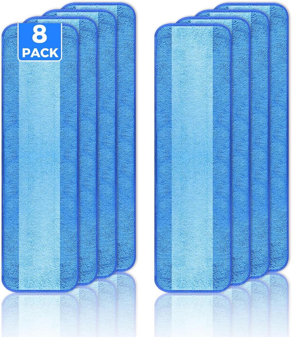 wlich 8-Pack Microfiber Cleaning Pads, 18-Inch Microfiber Mop Pads Compatible with Bona Mop, Washable and Reusable Mop Pad Refills for Hardwood Tile Laminate Floors