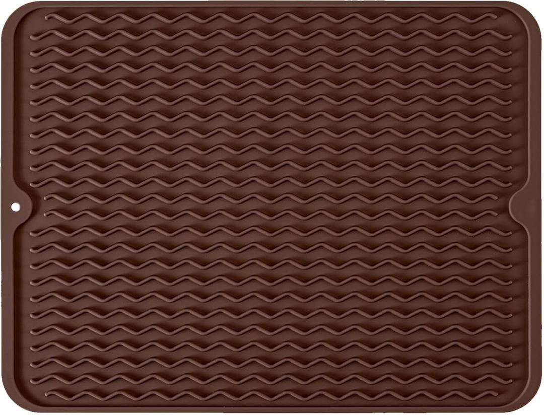 Large 24" x 18" Silicone Dish Drying Mat for Kitchen Counter, Easy clean, Quick Dry, Heat-resistant Dish Drainer Mat for Sink,Refrigerator or Drawer liner (Food Grade Silicone-Coffee)