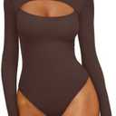 REORIA Women's Mock Neck Cutout Front Bodysuit Trendy Going Out Long Sleeve Body Suits Tops Fall Outfits 2025 S