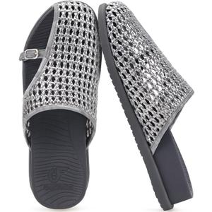 COFACE Womens Dressy Orthotic Sandals with Plantar Fasciitis Arch Support Ladies Breathable Woven Mesh Mules Lightweight Fashion Flats Sandles Comfortable Cushion Walking Slides