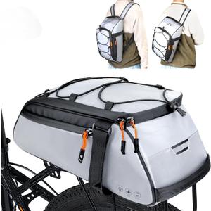 WOTOW Bike Rear Rack Bag - 10L Large Full Reflective Waterproof Trunk Bag, Multifunctional Bicycle Ebike Back Seat Cargo Carrier with Shoulder Strap(Full Reflective)
