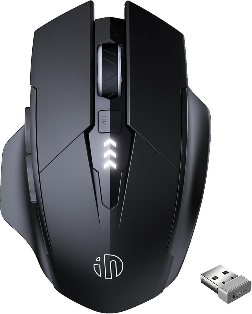 INPHIC Wireless Mouse Rechargeable, Upgraded Visible Battery, 2400 DPI, Silent Ergonomic Computer Wireless Mouse for Laptop, Mac, PC etc. (Black)
