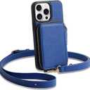 ZVE for iPhone 13 Pro Wallet Case Crossbody, Zipper Phone Case with RFID Blocking Card Holder Wrist Strap Purse Cover for Women Compatible with iPhone 13 Pro (6.1 inch, 2021)- Navy Blue