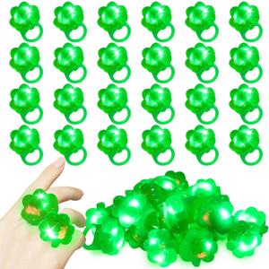 30 Pack Shamrock LED Light Ring St. Patrick's Day Green Four Leaf Clover LED Light Up Ring st patricks day Party Rings Accessories