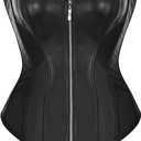 bslingerie Womens Faux Leather Zipper Front Bustier Corset Top (Medium, Black)