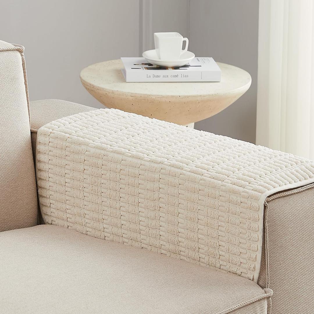 Sofa Arm Covers Couch Arm Covers, 2pcs Chair Armrest Cover Non-Slip Armchair Slipcovers for Sofa Couch (Cream White, 22x22x2pcs)