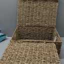 KOKODO Set of 2 Scalloped Wicker Baskets  Handwoven Rectangular Water Hyacinth Storage Baskets with Lid and Handles for Organizing, Living Room & Shelf Decor  Rattan Organizing Bins