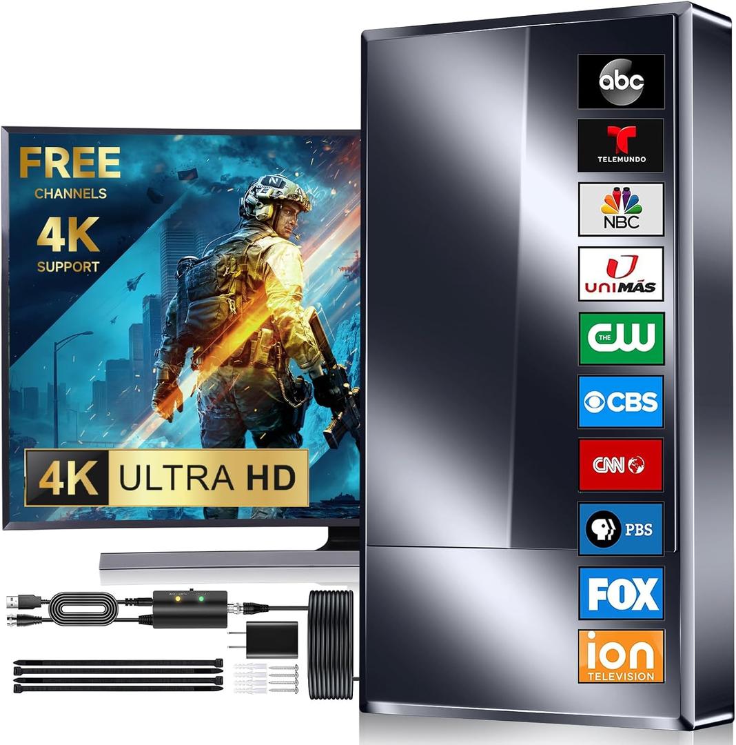 2025 Strongest TV Antenna Indoor, 3500+ Miles Outdoor Long Ranges, Digital Antenna for Smart TV, Best Amplifier Signal Booster Support 8K 4K 1080p All TVs VHF UHF - 50FT Cable/AC Adapter