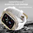 Bling Diamond Case with Band for Apple Watch 46mm 45mm 45mm 42mm, Compatible with Iwatch Series 11 10 9 8 7 6 5 4 SE3 2 1, Gold Case and Correa Para Apple Watch, Luxury Apple Watch Band for Man (Gold White, 46mm)