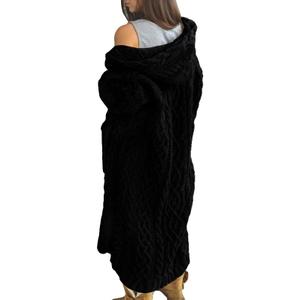 NIUBIA Womens Casual Long Sleeve Open Cardigan Warm Hooded Outwear Coat Cable Knit Long Cardigan Sweaters with Pockets (XX-Large, Dark Black)