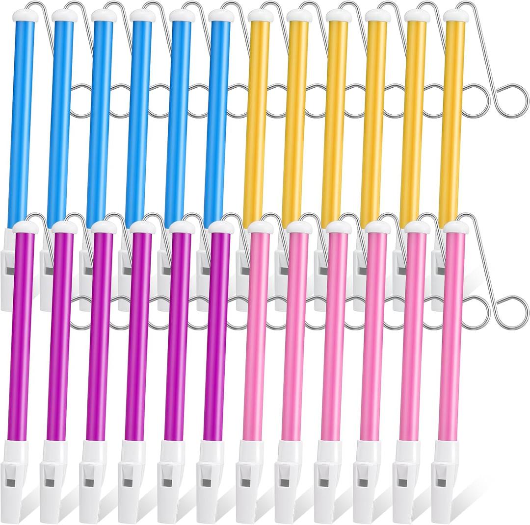 Syhood 24 Pcs Slide Whistle for Adults Instrument Toy Plastic Metal Musical Slide Whistles for Kids Classroom Gift Party Favors Boys Girls Games School Prizes Birthday, 4 Colors