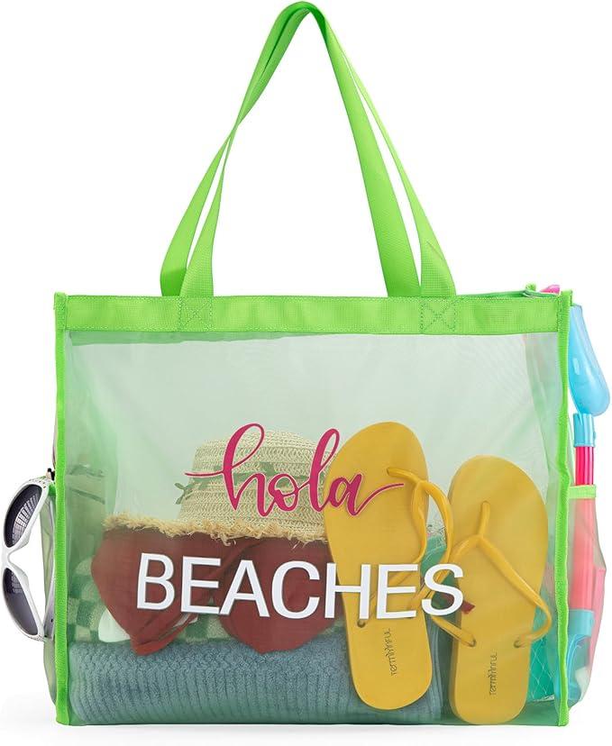 Montana West Large Mesh Beach Tote Bag Net Mesh Pool Bag with Two Pockets 