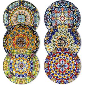vancasso Salad Plates Set of 6-8.5 Inch Ceramic Dessert Plate, Small Dinner Plate Set, Microwave, Oven and Dishwasher Safe, Colorful Bohemian Style Dishes for Kitchen