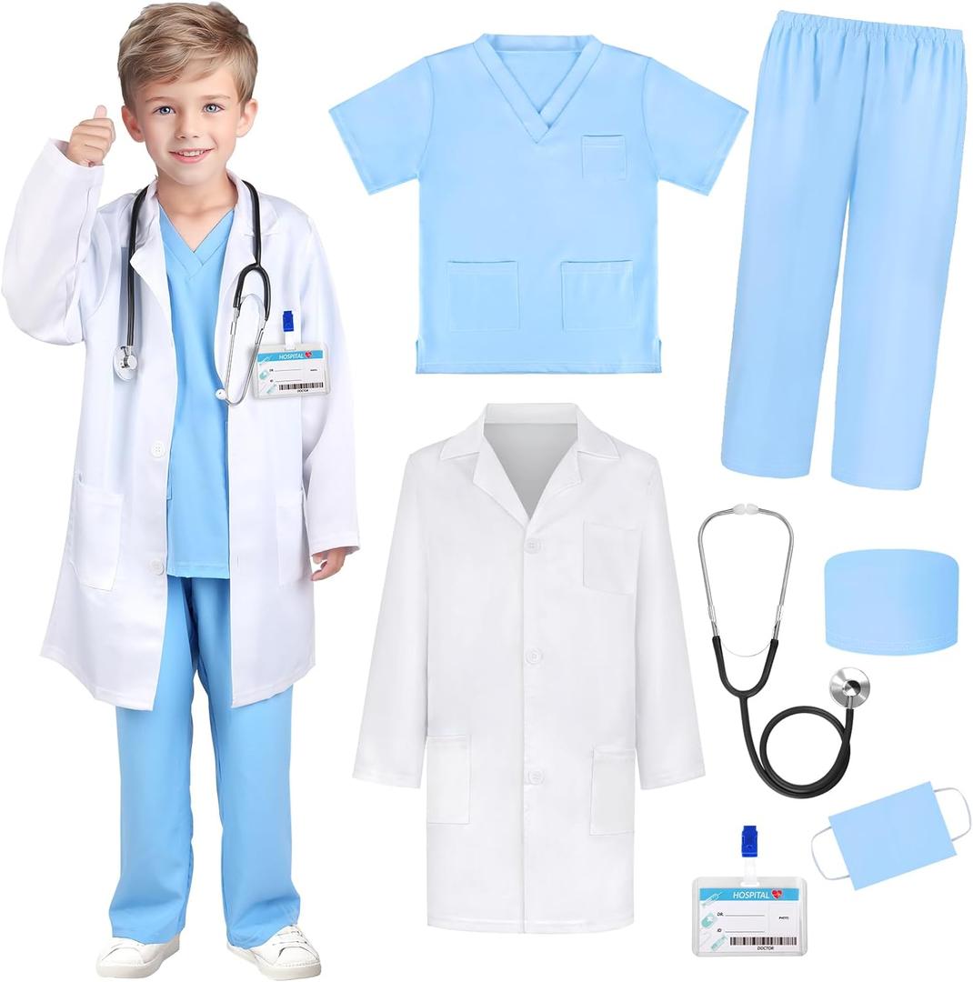 GIFTINBOX Doctor Costume for Kids Doctor Lab Coat for Kids Real Stethoscope, Girls Halloween Costumes for Kids (Blue) Size: 3-4T