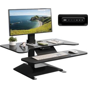 Electric Standing Desk Converter 36" Wide, Height Adjustable Desk Riser, Computer Workstation, Sit-Stand Convertor for Home, Office, School (Black, 1 Arm Included)