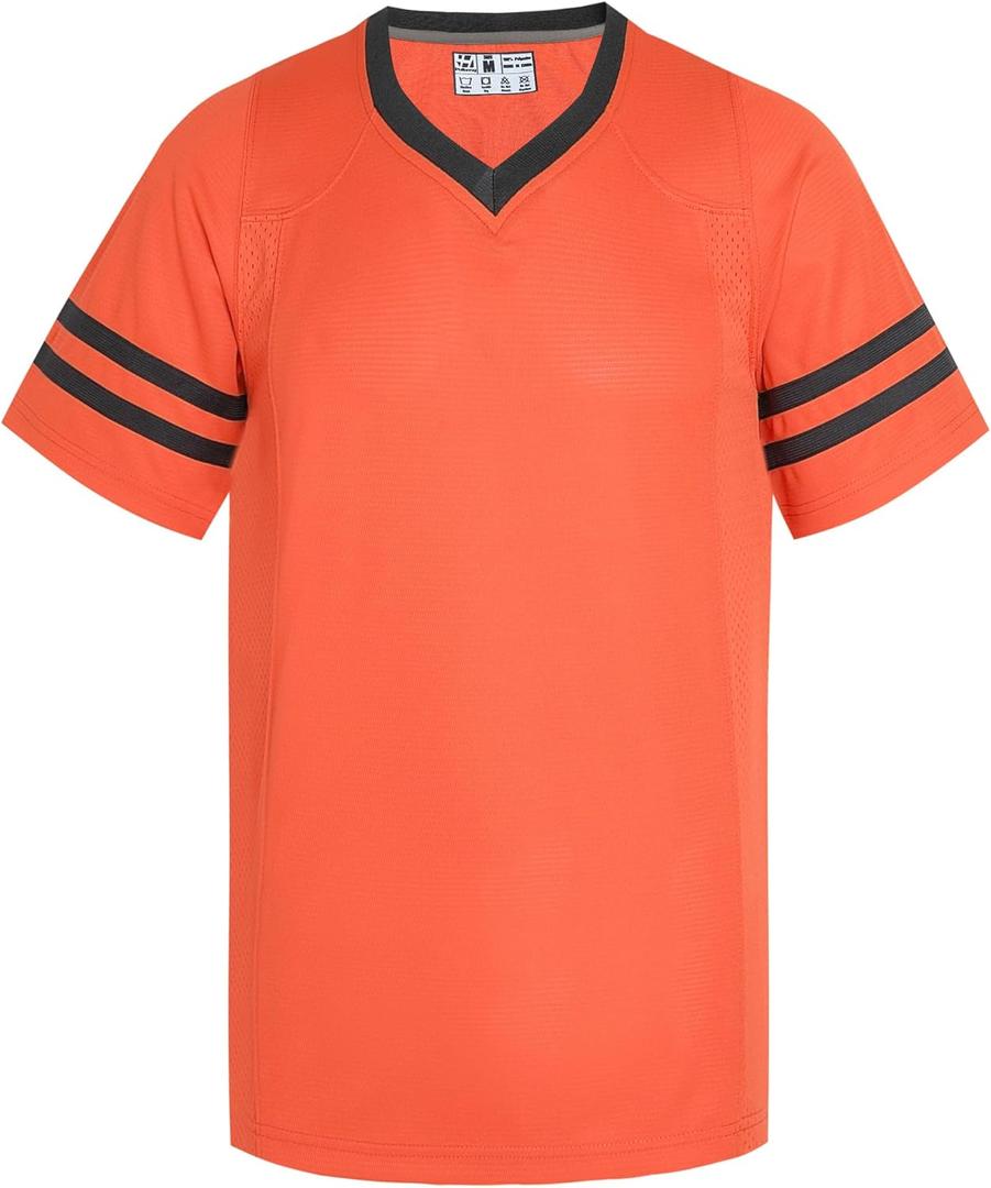 Pullonsy American Football Jerseys for Men Unisex Replica Plain Workout Sport Game Shirts Casual Outwear (Black Stripe-orange Jersey), XL