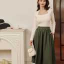 Belle Poque Women's Midi Skirt with Pockets Vintage A Line High Waisted Flowy Pleated Swing Skirts for Office (Green, XXL)