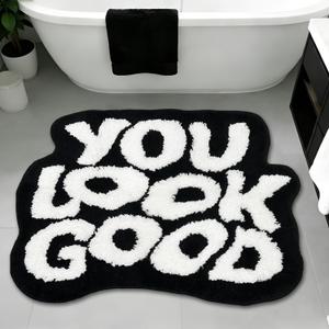 You Look Good Bath Mat, Cute Bath Rug for Bathroom, Non-Slip Cool Rugs for Bedroom, Soft and Stylish Bathroom Mats, House Warming Gifts New Home (Black and White, 21" x 29")