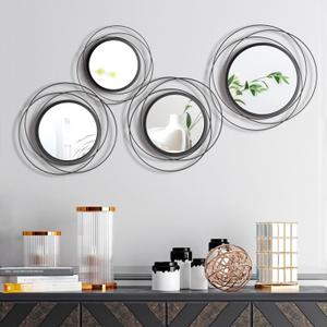 Hicarer 4 Pcs Decorative Wall Mirror Round Modern Mirror Circle Mirror Wall Art Ring Metal Mirror Wall Decor Wall Mounted Mirror for Bedroom Living Room Entryway Dining Room Hallway (Black)