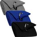 Microfiber Golf Towel, 3 Pack Large Towels (16" x 24"), Portable Waffle Pattern Towels for Golf Bag with Carabiner Clip, Loop Fastener for Men Women (Black+Grey+Blue)