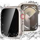 Goton Waterproof Privacy Case for Apple Watch Series 9 8 7 41mm, Hard PC Bumper Tempered Glass Screen Protector for iWatch Cover Accessories, 41mm Starlight