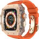 316L Stainless Steel Case for Apple Watch Ultra 3/2 /1 49mm Fluoroelastomer Band, Mens Luxury Bumper Cover iWatch Ultra 49MM Shock-Resistant Case Replacement FKM Strap (49mm, Rose gold)