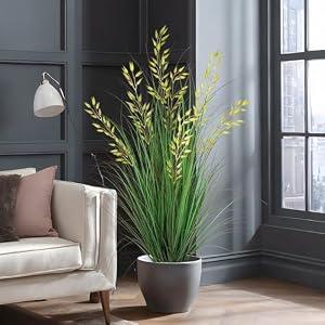 Ttranewsoo Artificial Plants Artificial Wheat Grass Faux Plants Artificial Grass Plant Fake Green Plants Tall Fake Plants Tall Suitable for Indoor Home Decor Outdoor Porch Terrace Decor（47In 1PCS)
