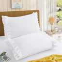 RUDONG M Ruffled Pillow Cases Set of 2, King Microfiber Pillowcases, Decorative Ruffle Pillow Covers with Envelope Closure, 20x36 Inches White Boho Pillow Shams