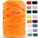 Chunky Yarn for Hand Knitting- Velvet Chenille Tube Yarns- Jumbo Yarns for Blankets, Pet Beds, Machine Washable (0.66 Lb/18.59 Yd), Easy No-Tool Arm Knitting & Crochet Project Yarn (Orange)