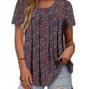 Magritta Women's T Shirts Trendy Fitted Pleated Front Summer Blouses Casual Buttons Round Neck Short Sleeve Tunic Tops (3X-Large)