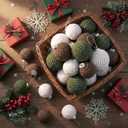 Suzile 15 Pcs Crochet Christmas Balls Ornaments for Gifts 3.1'' and 2.3'' Xmas Tree Neutral Rustic Boho Farmhouse Knitted Hanging Balls for Holiday Wreath Fireplace Garland Decor(Gray, White, Green)