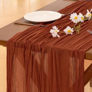 Socomi 3pcs Terracotta Valentine's Day Cheesecloth Table Runner Boho Rustic Gauze 120 inch 10FT Cheese Cloth Runner for Wedding Party Baby Shower Birthday Home Decor Holiday Decorations