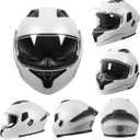 Adult Modular Motorcycle Helmets, DOT Approved Flip up Dual Visor Full Face Helmet for Men Women Moto ATV UTV Snowmobile ADV Four Wheeler Street Bike with Gloves & Mask (White, XL)
