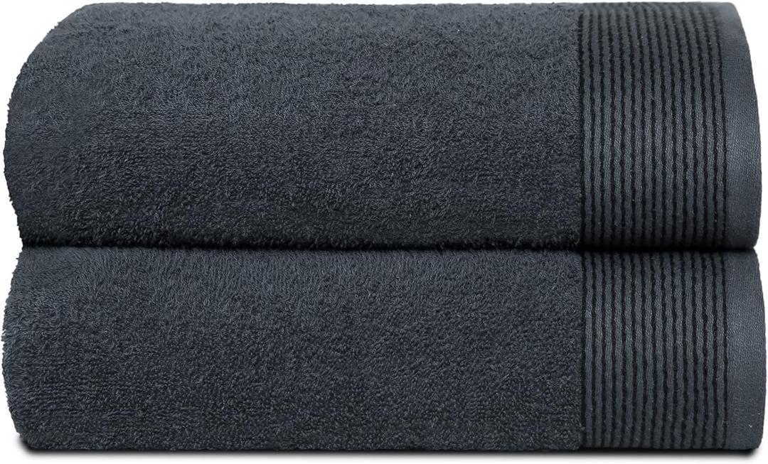 Belizzi Home Ultra Soft 2 Pack Oversized Bath Towel Set 28x55 inche, 100% Cotton Large Bath Towel, Ultra Absorbant Compact Quickdry & Lightweight Towel, Ideal for Gym Travel Camp Pool - Charcoal Grey
