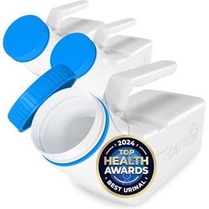 Urinals for Men Glow in The Dark Lid by Tilcare (3 Pack) - 32oz/1000mL Thick Plastic Mens Bedpan Bottle with Screw-on Lid - Spill Proof Urinary Chamber - Male Portable Travel Pee Bottles