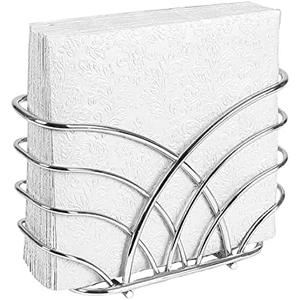 Silver Napkin Holder for Table - Decorative Napkin Holders for Paper Napkins, Kitchen Napkin Holder with Upright Storage, Fancy and Modern Stainless Steel Design, Servilleteros Para Mesas