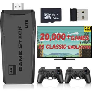 Wireless Retro Game Console, Retro Game Stick with Built-in 23 Emulators, 20,000+ Games, 4k Hdmi Output, and 2.4GHz Wireless Controller, Plug and Retro Play Video Games for Tv (64 GB)