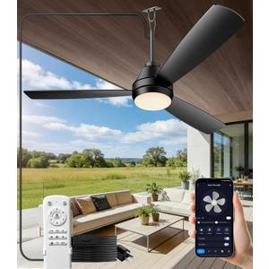52 inch plug-in ceiling fan light with 16.5ft cord,Gazebo fan light dimmable 3CCT LED,Reversible,Portable Hook Design for bedroom garage tent porch kitchen patio.