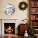 HUGANE Christmas Blue Snowman Bird Round Wall Art Decor, Let it Snow Cozy Rustic Xmas Winter Hanging Canvas Framed Prints Wall Sculptures for Home Bedroom Living Room Decor, 10x10 Inch