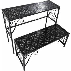 2 Tier Metal Plant Stand, Ladder Flower Pot Holder Plant Stands, Stackable Heavy Duty Tall Plant Shelf Flower Pot Holder for Patio Garden Corner Balcony Living Room (2 Tier H24.4 In-Black)