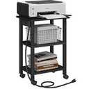 TUTOTAK 3 Tier Printer Stand, Rolling Printer Cart with Power Outlets and USB Ports, Mobile Printer Table with Wheels, for Under Desk, Office, Home, Greige PS02BK001